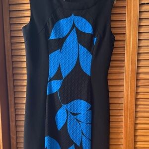Elegant Black and Blue Leaf Pattern Dress